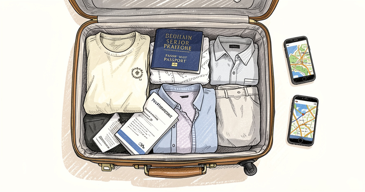 Préparation de valise pour voyage senior solo : documents, téléphone et trousse médicale