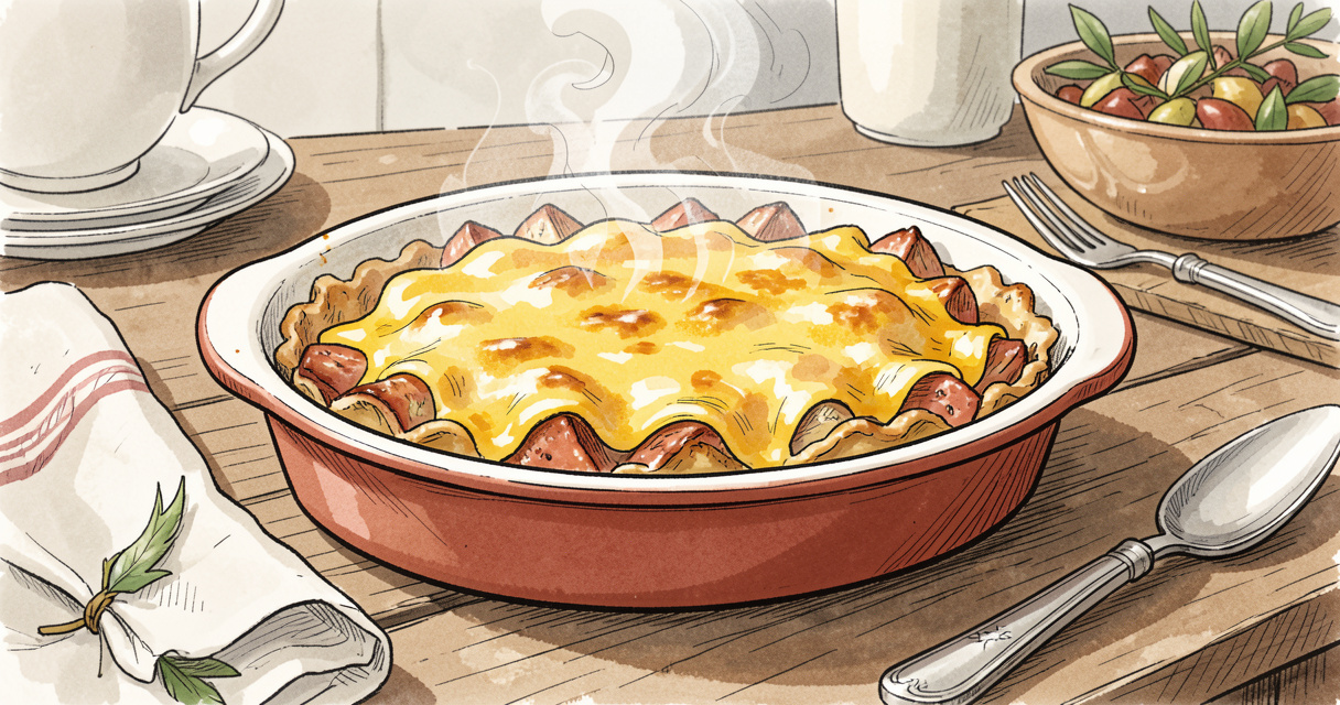 Tartiflette au reblochon fondant dans un plat à gratin, pommes de terre et lardons
