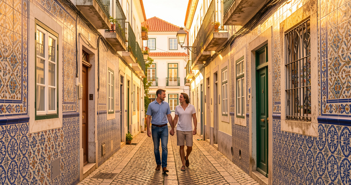 Ruelle colorée de Lisbonne au coucher du soleil pour un city trip de 3 jours en Europe romantique