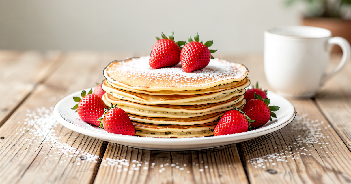 Délicieuses crêpes moelleuses sucrées pour la Chandeleur avec fraises et sucre glace