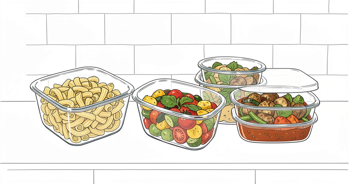 Préparation de repas pour la semaine : batch cooking de plats pas chers dans des bocaux en verre