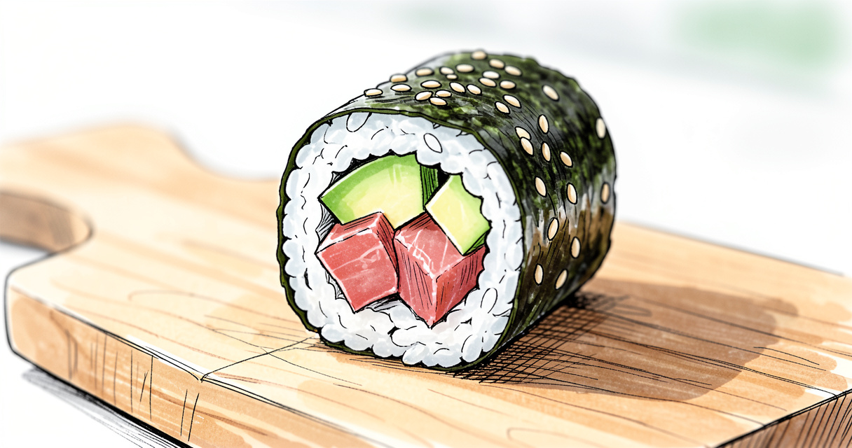 Rouleau de nori au thon, avocat et concombre, repas rapide et facile en 15 minutes