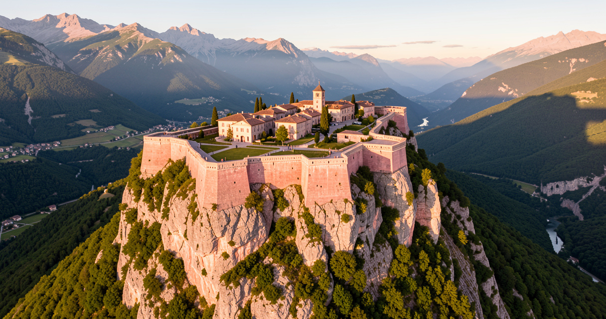 Vue panoramique de la citadelle Vauban de Mont-Dauphin fortifiée dans les Hautes-Alpes