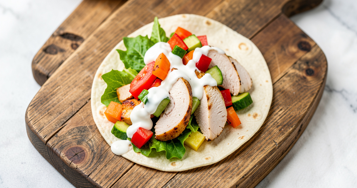 Wrap poulet crudités, recette rapide du midi équilibrée prête en 10 minutes