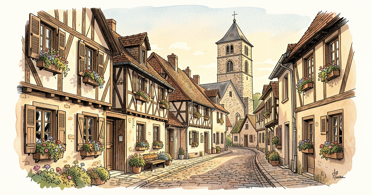 Colombages fleuris de Beuvron-en-Auge, village de charme en Normandie